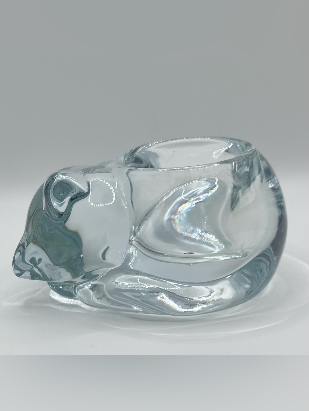 Vintage Indiana Glass Clear Sleeping Cat Votive Tea Light Holder